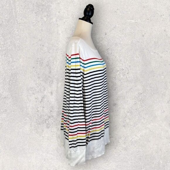 Halogen Sweater White Rainbow Stripe Pima Cotton, New w/ Tags, Size 3X - Picture 5 of 10